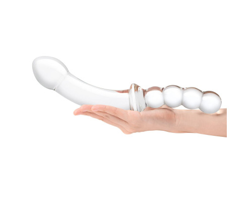 Стеклянный двусторонний фаллоимитатор 12,5’’ Girthy Double Sided Dong With Anal Bead Grip Handle - 32 см.