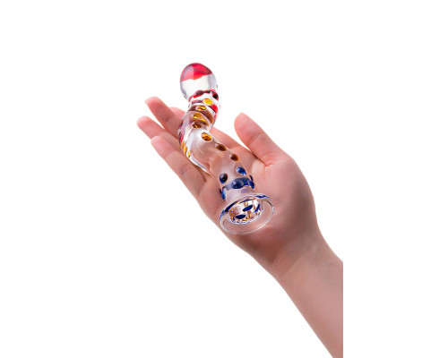 Изогнутый стеклянный фаллос с объемными точками - 20 см.