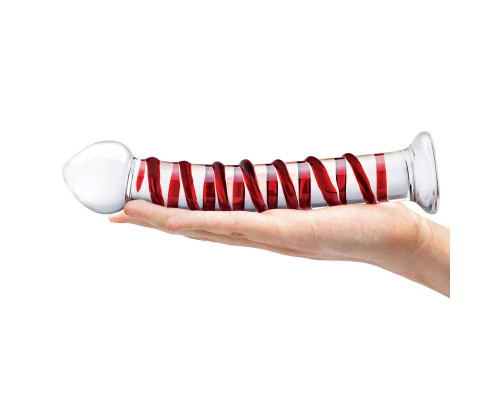 Прозрачный стимулятор с красной спиралью 10  Mr. Swirly Dildo - 25,4 см.