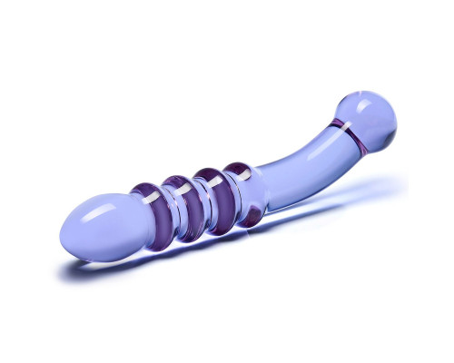 Лиловый двусторонний фаллоимитатор из стекла, 22 см