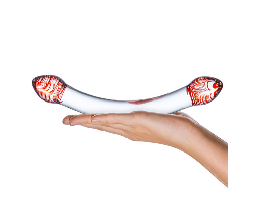 Изогнутый двусторонний фаллос из стекла Red Head, 22 см