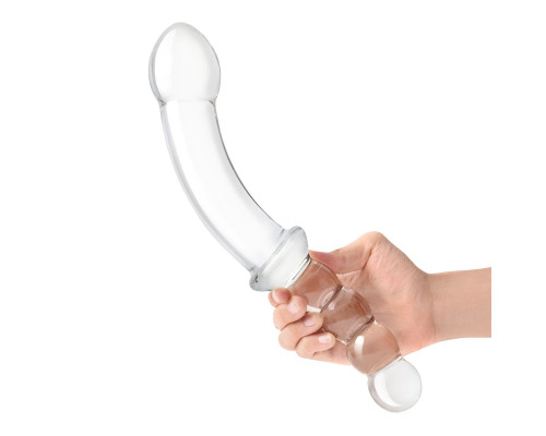 Стеклянный двусторонний фаллоимитатор 12,5’’ Girthy Double Sided Dong With Anal Bead Grip Handle - 32 см.