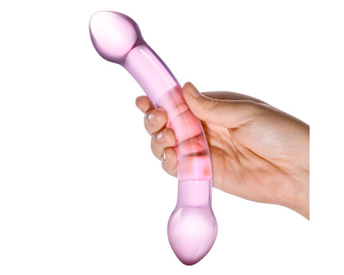 Изогнутый двухголовый стимулятор из стекла, 19 см.