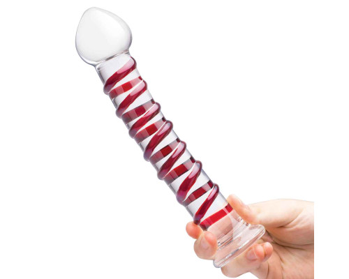 Прозрачный стимулятор с красной спиралью 10  Mr. Swirly Dildo - 25,4 см.