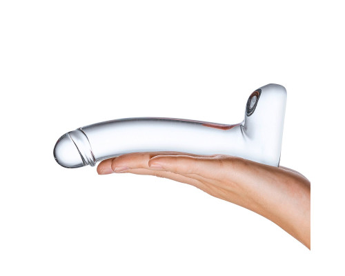 Прозрачный стеклянный фаллос с мошонкой Curved G-Spot - 18 см.
