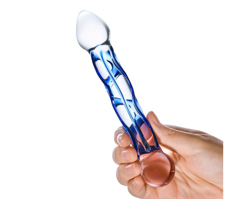 Текстурированный фаллоимитатор из стекла - 17 см.