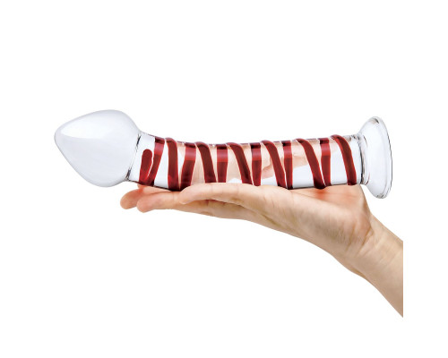Стеклянный фаллоимитатор с красной спиралью Mr. Swirly - 20,5 см.