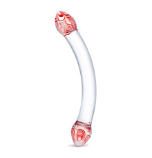 Изогнутый двусторонний фаллос из стекла Red Head, 22 см