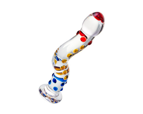 Изогнутый стеклянный фаллос с объемными точками - 20 см.