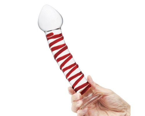 Стеклянный фаллоимитатор с красной спиралью Mr. Swirly - 20,5 см.