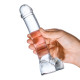 Прозрачный стеклянный фаллос с мошонкой Curved G-Spot - 18 см.