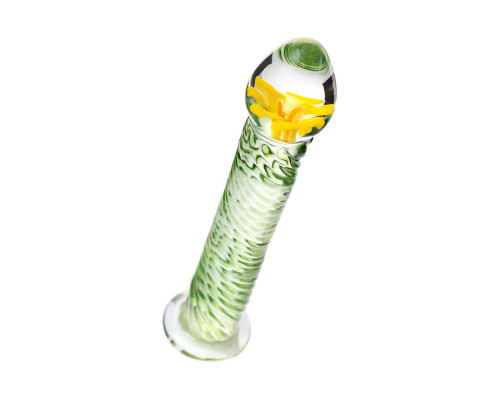 Стеклянный фаллоимитатор со спиралевидным рельефом - 16,5 см.