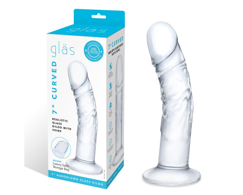 Стеклянный фаллоимитатор из стекла 7’’ Curved Realistic Glass Dildo With Veins - 15,9 см.