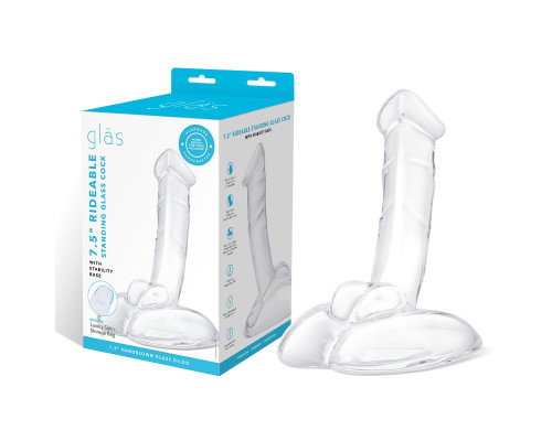 Стеклянный фаллоимитатор на подставке 7,5’’ Rideable Standing Glass Cock With Stability Base - 19 см.