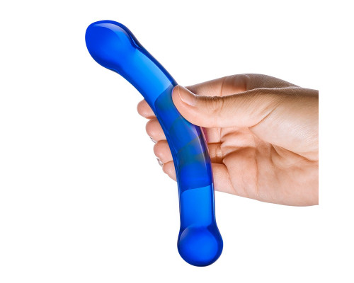 Синий изогнутый фаллоимитатор Curved G-Spot Glass Dildo - 16 см.