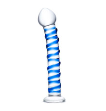 Стеклянный фаллоимитатор с голубой внешней спиралью - 18,5 см.