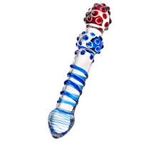 Двусторонний стеклянный фаллос со спиралью и шишечками - 20,5 см.