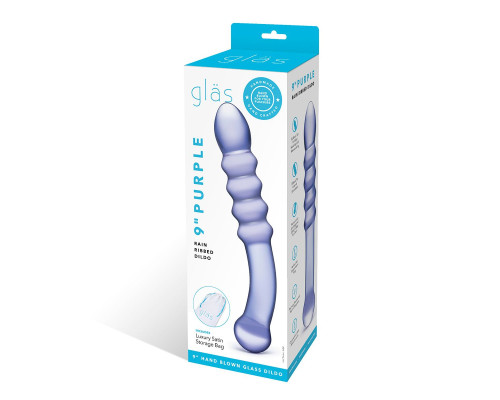 Лиловый двусторонний фаллоимитатор из стекла, 22 см