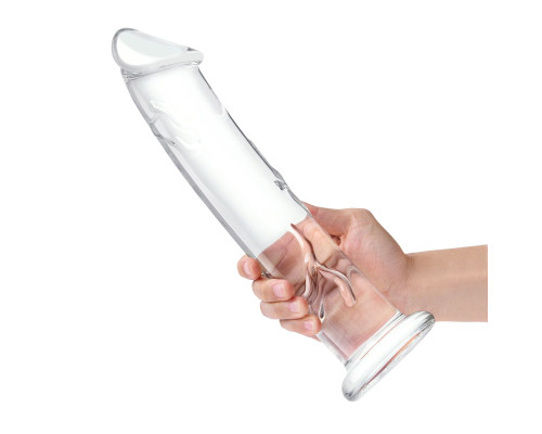 Большой стеклянный стимулятор 12’’ Glass Dildo With Veins   Flat Base - 28 см.
