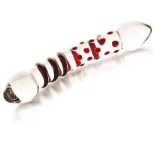 Двусторонний стеклянный фаллос с точками и спиралью - 20 см.