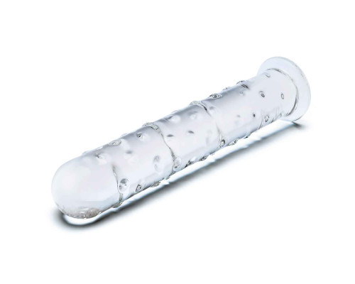 Прозрачный стеклянный фаллос с массажным рельефом 10  Extra Large Glass Dildo - 25,5 см.