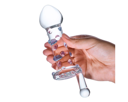 Небольшой стеклянный фаллос с ручкой Candy Land Juicer - 11,5 см.