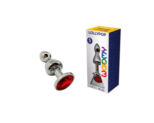 Серебристая анальная втулка Wooomy Lollypop Size S с красным кристаллом