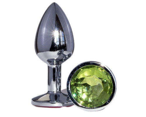 Металлическая анальная втулка с зеленым кристаллом - 7,2 см.
