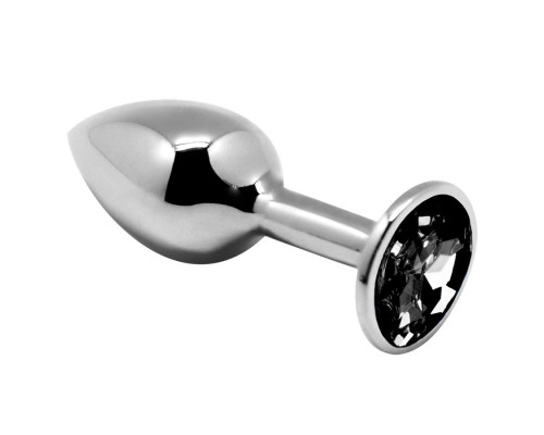 Серебристая анальная втулка с черным кристаллом Mini Metal Butt Plug Size M - 8 см.