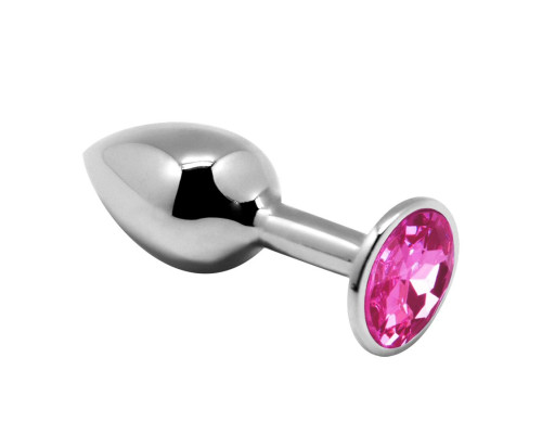 Серебристая анальная втулка Mini Metal Butt Plug Size M с розовым кристаллом