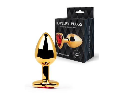Золотистая анальная пробка с красным кристаллом - 9 см.