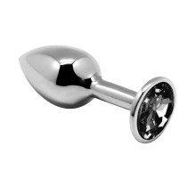 Серебристая анальная втулка с черным кристаллом Mini Metal Butt Plug Size S - 7 см.