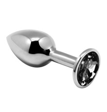 Серебристая анальная втулка с черным кристаллом Mini Metal Butt Plug Size S - 7 см.