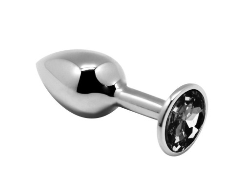 Серебристая анальная втулка с черным кристаллом Mini Metal Butt Plug Size S - 7 см.