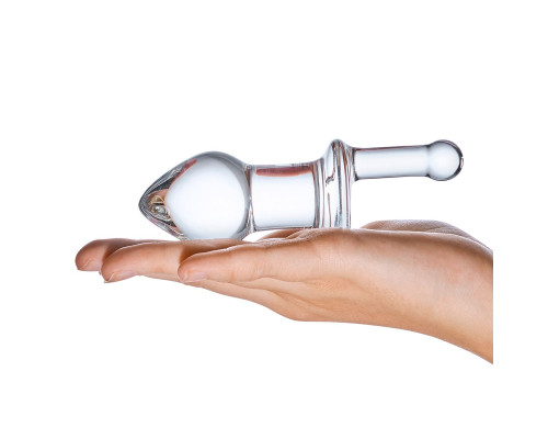 Прозрачный стеклянный анальный плаг с ручкой - 12 см.