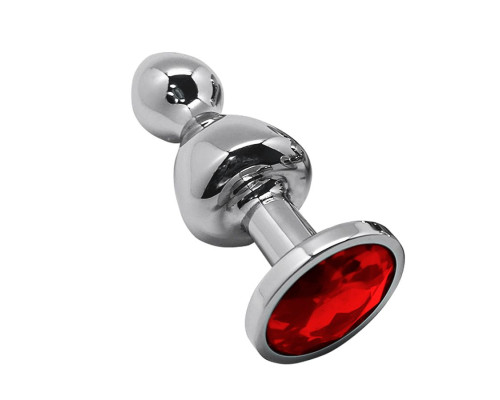 Серебристая анальная втулка Wooomy Lollypop Size S с красным кристаллом