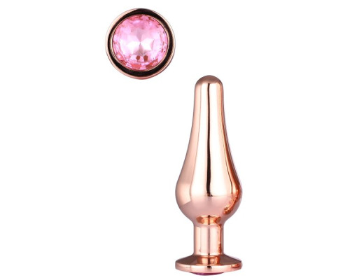 Золотистая анальная пробка с кристаллом Rose Gold Pleasure Plug S - 9 см.