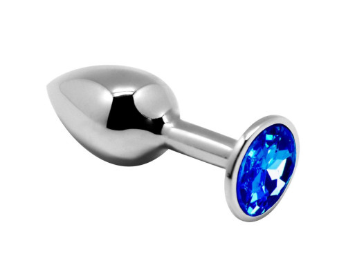 Серебристая анальная втулка с синим кристаллом Mini Metal Butt Plug Size M - 8 см.