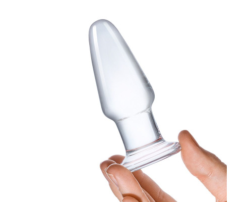 Гладкая стеклянная анальная пробка - 8 см.