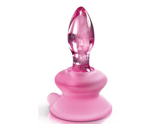 Розовая стеклянная пробка Icicles №90 с силиконовой присоской - 8 см.