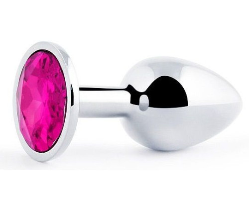 Серебристая анальная пробка с малиновым кристаллом - 7,2 см.