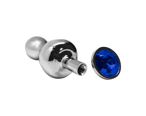 Серебристая анальная втулка Wooomy Lollypop Size S с синим кристаллом