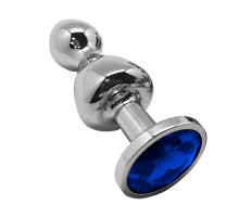 Серебристая анальная втулка Wooomy Lollypop M с синим кристаллом - 9,4 см.