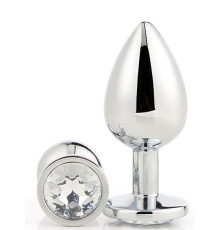 Серебристая анальная втулка с прозрачным кристаллом - 7,1 см.