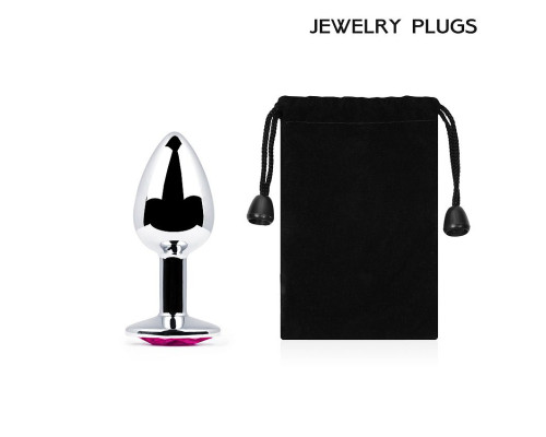 Серебристая анальная пробка с малиновым кристаллом - 7,2 см.