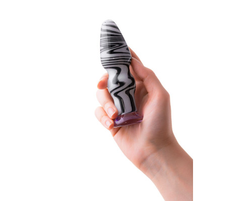 Белая анальная пробка из стекла с чёрными полосами - 12,5 см.