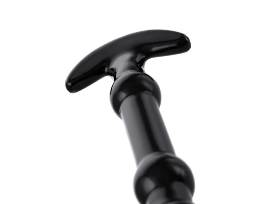 Элегантный чёрный анальный стимулятор с шариками на стволе - 19 см.