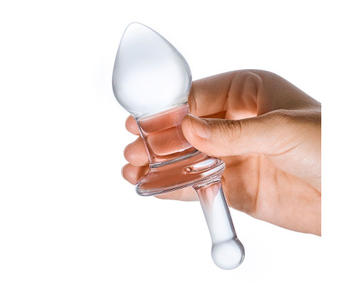 Прозрачный стеклянный анальный плаг с ручкой - 12 см.