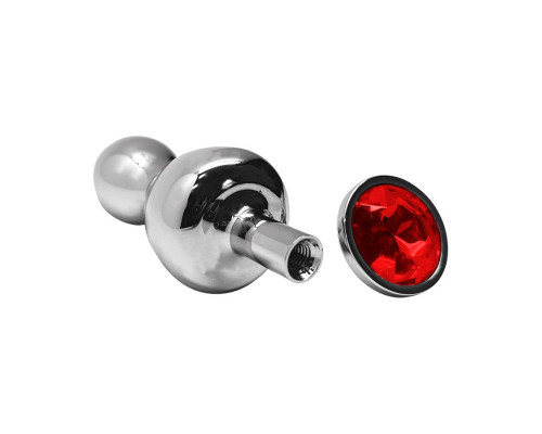 Серебристая анальная втулка Wooomy Lollypop Size S с красным кристаллом
