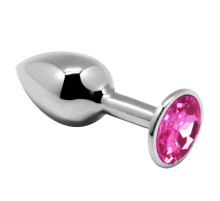 Серебристая анальная втулка с розовым кристаллом Mini Metal Butt L - 9 см.